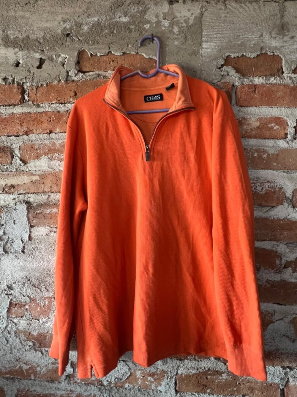 Chaps Ralph Lauren Bright Orange Quarter Zip Pullover Sweater L
